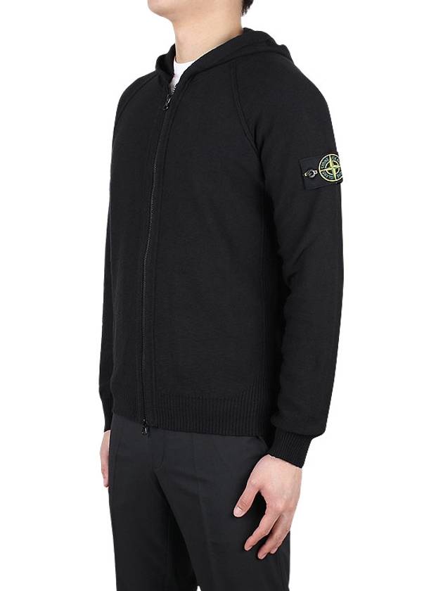 Logo Patch Zip Up Hoodie Black - STONE ISLAND - BALAAN 5