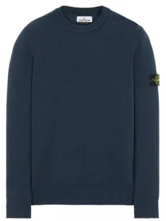 Wappen Patch Crew Neck Ribbed Wool Knit Top Blue - STONE ISLAND - BALAAN 2