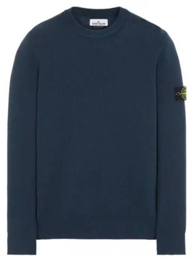 Wappen Patch Crew Neck Ribbed Wool Knit Top Blue - STONE ISLAND - BALAAN 2