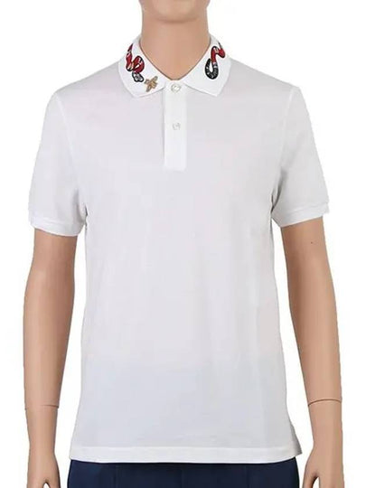 Embroidered Snake Logo Polo Shirt White - GUCCI - BALAAN 2