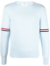 Cotton Milano Stitch Stripe Armband Crewneck Knit Top Light Blue - THOM BROWNE - BALAAN 3