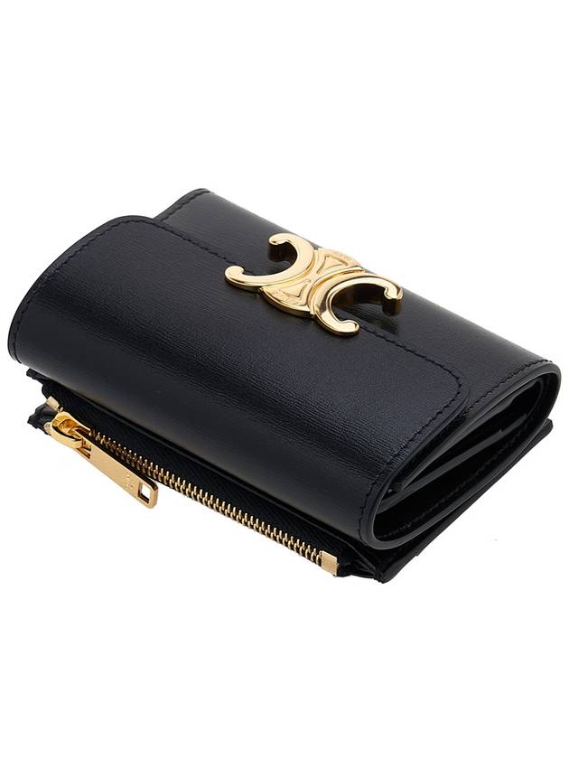 Triomphe Compact Shiny Calfskin Coin Half Wallet Black - CELINE - BALAAN 5