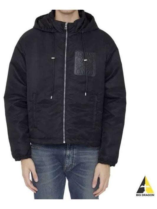 Anagram Drawstring Padded Hooded Jacket Black - LOEWE - BALAAN 2
