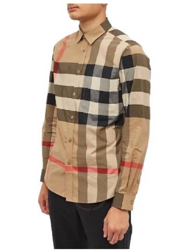 Check Stretch Cotton Poplin Long Sleeve Shirt Beige - BURBERRY - BALAAN 4