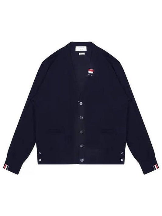 Men's Jersey Stitch V-Neck Cardigan Navy - THOM BROWNE - BALAAN 2