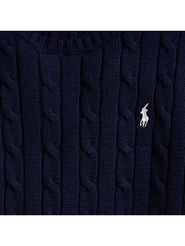 Cable Round Neck Wool Knit Top Navy - POLO RALPH LAUREN - BALAAN.