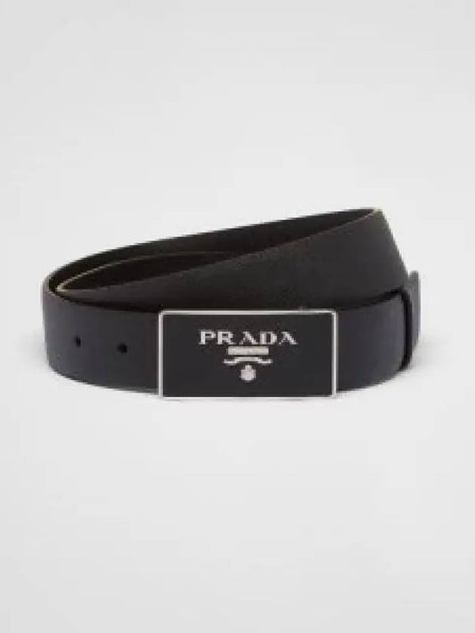 Metal Buckle Saffiano Leather Belt Black - PRADA - BALAAN 2