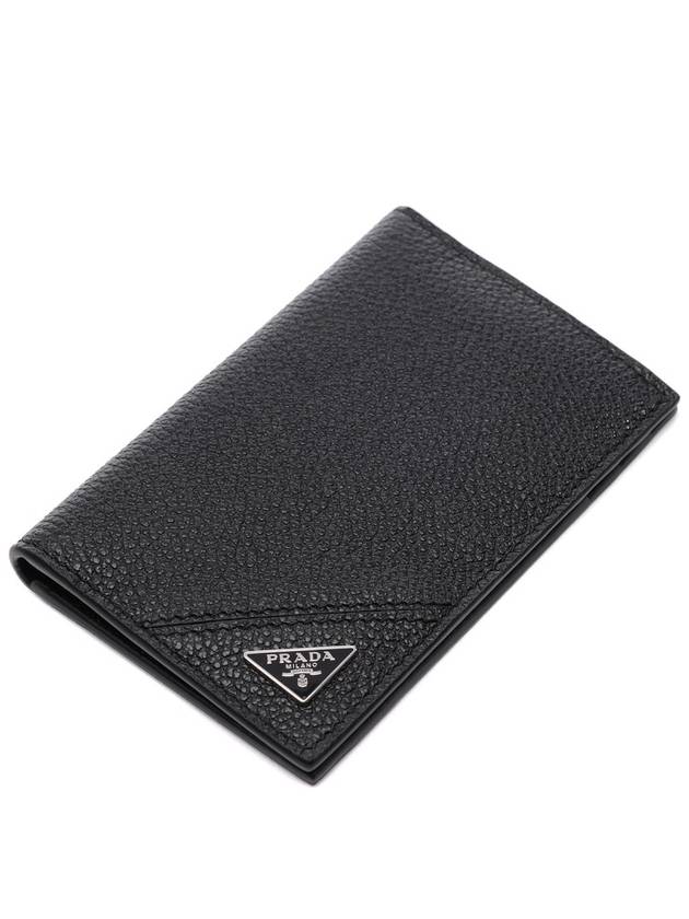 Vitello Triangle Logo Saffiano Flap Card Wallet Black - PRADA - BALAAN 6