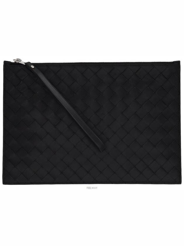 Intrecciato Strap Large Clutch Bag Black - BOTTEGA VENETA - BALAAN 2