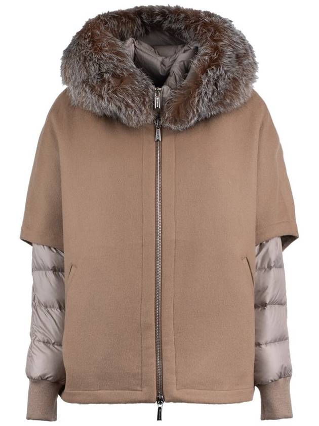 Moorer Short Hazelnut Hood Matched With Down Jacket - MOORER - BALAAN 1