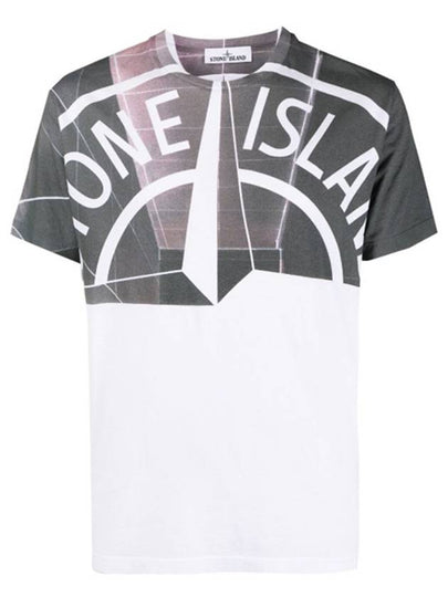 Men's Two Tone Logo Print Short Sleeve T-Shirt White - STONE ISLAND - BALAAN 2