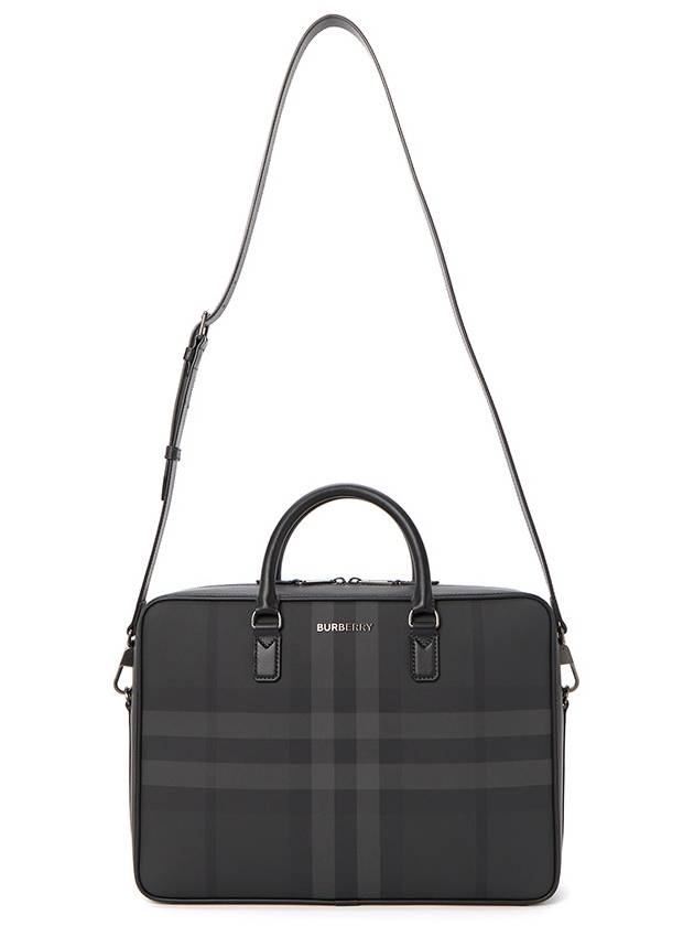 Check Print Leather Brief Case Charcoal - BURBERRY - BALAAN 8