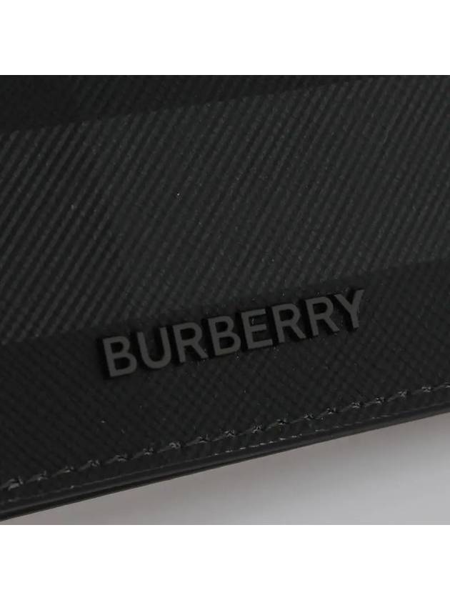 Check And Leather Half Wallet Charcoal - BURBERRY - BALAAN 3