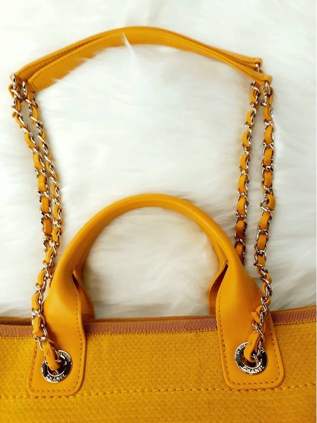 Women s Deauville Tote and Chain Shoulder Bag Mustard Color Condition A - CHANEL - BALAAN 11