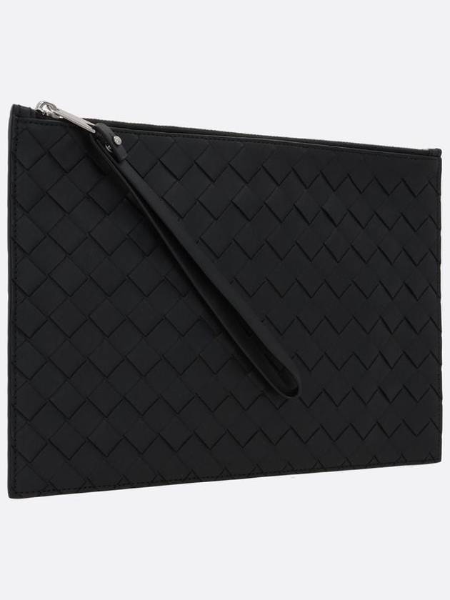 Intrecciato Strap Large Clutch Bag Black - BOTTEGA VENETA - BALAAN 3