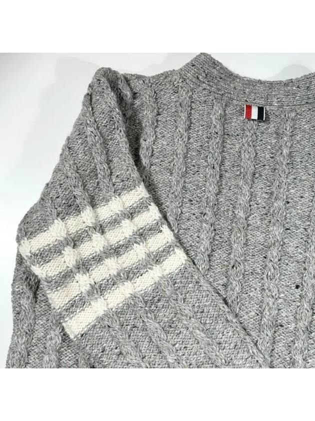 Donegal Twist Cable 4 Bar Classic V Neck Cardigan Light Grey - THOM BROWNE - BALAAN 10