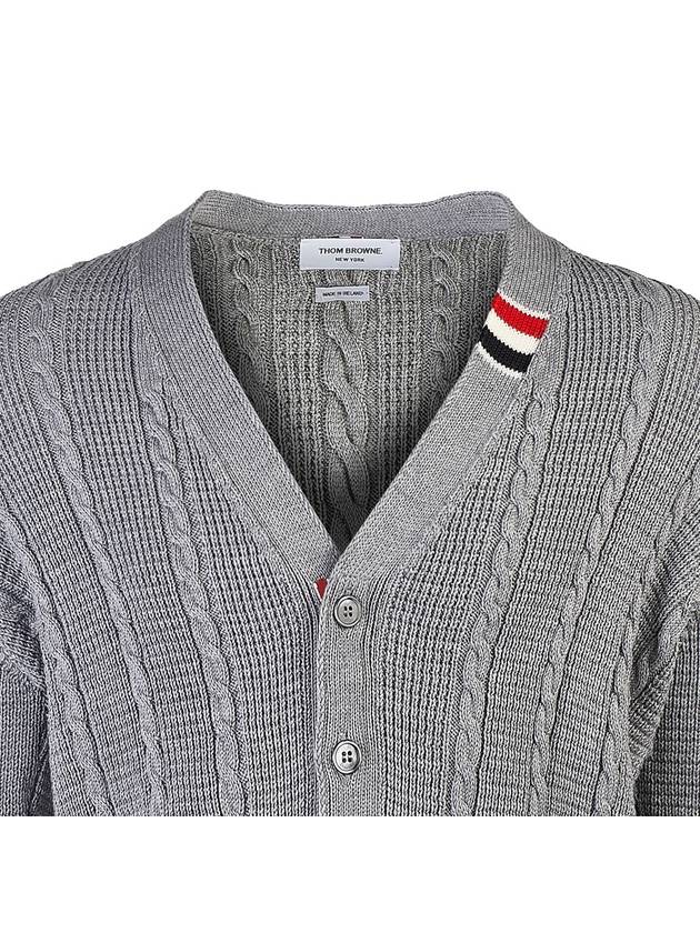 Cable Knitwear Virgin Wool Cardigan Grey - THOM BROWNE - BALAAN 5