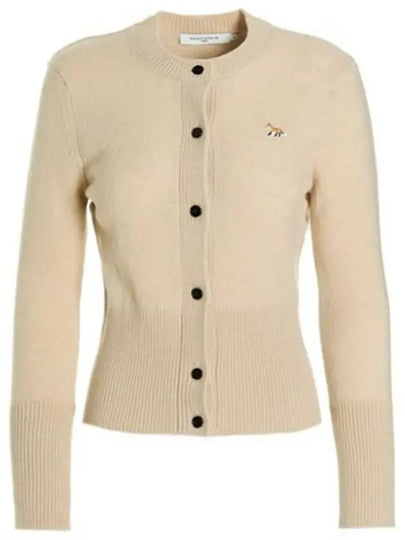 Baby Fox Patch Round Neck Fitted Cardigan Beige - MAISON KITSUNE - BALAAN 2