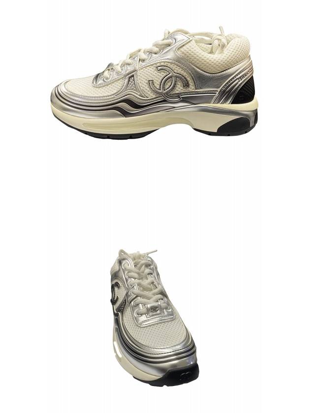 G39792 Y56368 K56368 Logo Fabric Laminated Sneakers Silver White Women’s Shoes TEO - CHANEL - BALAAN 4