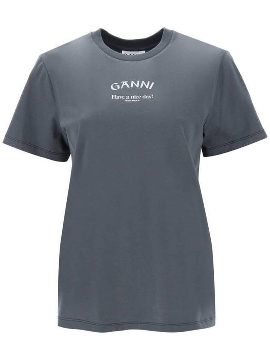 Logo Relaxed Crew Neck Cotton Short Sleeve T-Shirt Grey - GANNI - BALAAN 1