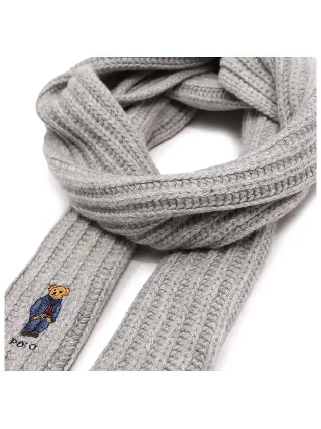 Bear Motif Cable Wool Scarf Grey - POLO RALPH LAUREN - BALAAN 5