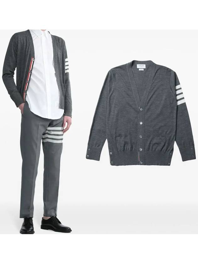 Men's Sustainable Classic Diagonal Wool Cardigan Medium Grey - THOM BROWNE - BALAAN 2