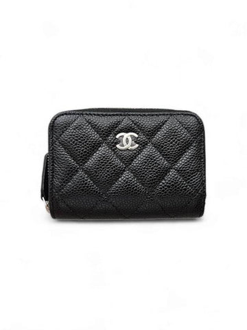 Classic Caviar Black Zipper Card Wallet Silver AP0216 - CHANEL - BALAAN 1