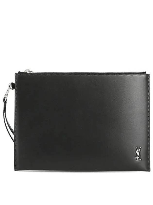 Tiny Monogram Silver Clutch Bag Black - SAINT LAURENT - BALAAN 2