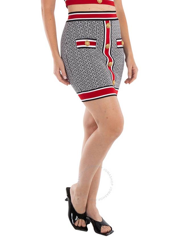 Balmain Ladies Noir / Blanc / Rouge Monogram Knitted Miniskirt, Brand Size 40 (US Size 8) - BALMAIN - BALAAN 2