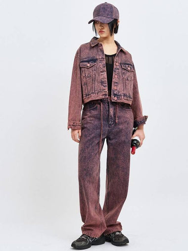 Wine Cropped Denim Jacket Set Pink - C WEAR BY THE GENIUS - BALAAN 1