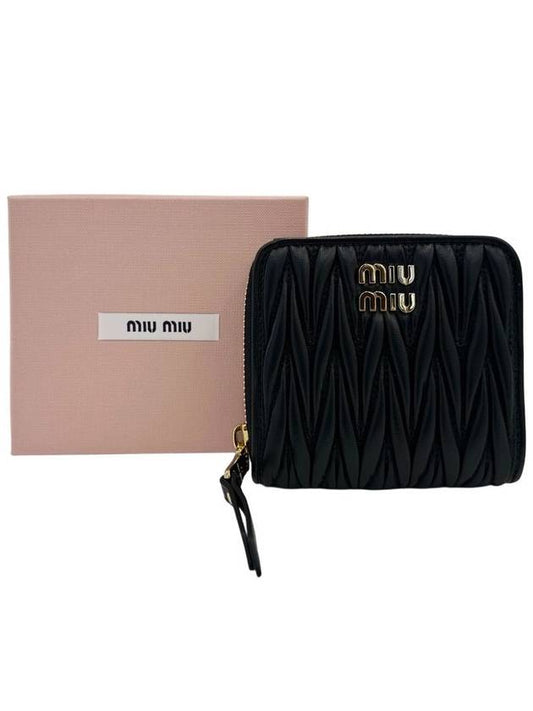 Matelasse Logo Zip Around Half Wallet Black - MIU MIU - BALAAN 2