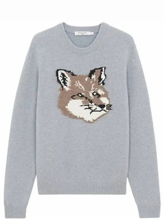 Men's Big Fox Head Classic Pullover Wool Knit Top Grey - MAISON KITSUNE - BALAAN 2