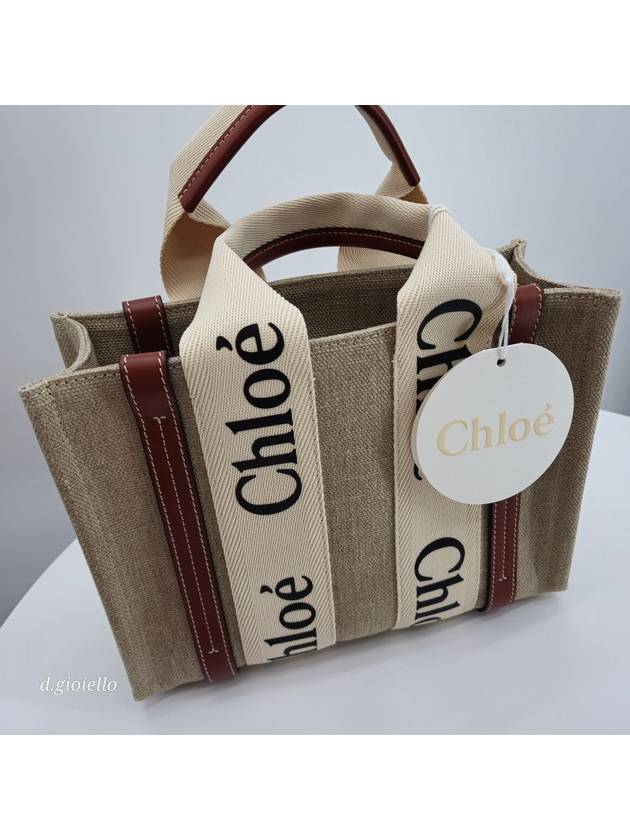 Woody Small Canvas Tote Bag White Brown Beige - CHLOE - BALAAN 6