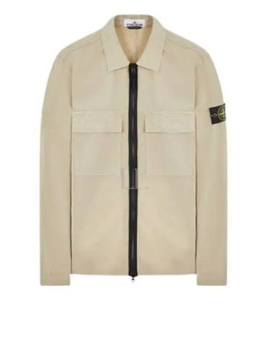 Zipper Regular Fit Cotton Overshirt Jacket Beige - STONE ISLAND - BALAAN 2