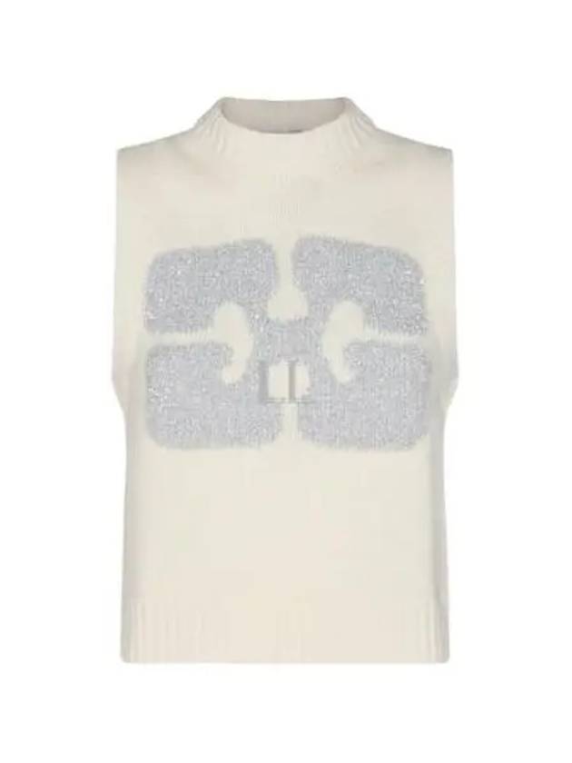 Graphic Wool Mix Vest Knit Top Egret - GANNI - BALAAN 2