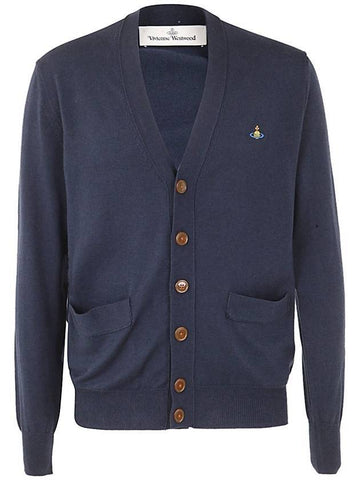 ORB Embroidery Logo V Neck Cardigan Navy - VIVIENNE WESTWOOD - BALAAN 1