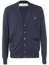 ORB Embroidery Logo V Neck Cardigan Navy - VIVIENNE WESTWOOD - BALAAN 1