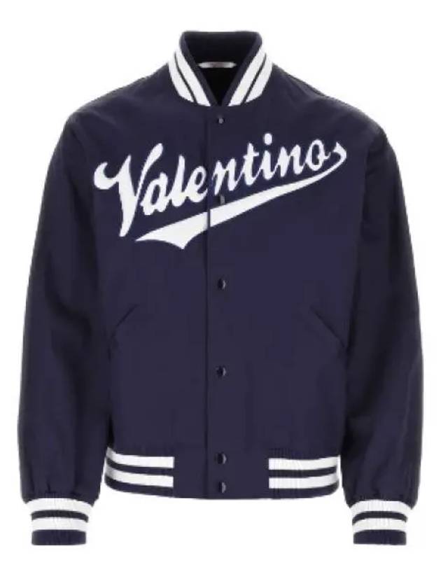 Embroidered Logo Cotton Bomber Jacket Blue - VALENTINO - BALAAN 2