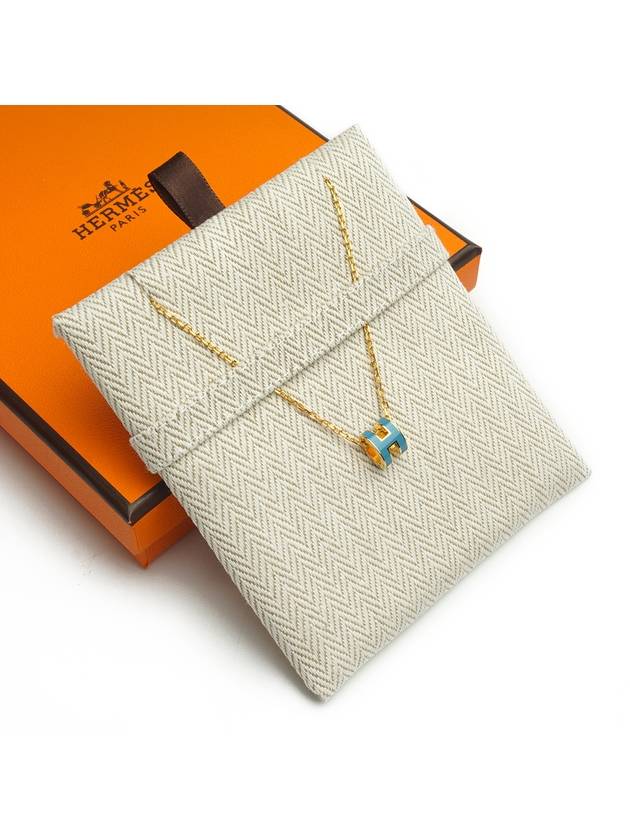 MiMini Pop H Pendant Necklace Gold Bleu Jean - HERMES - BALAAN 4