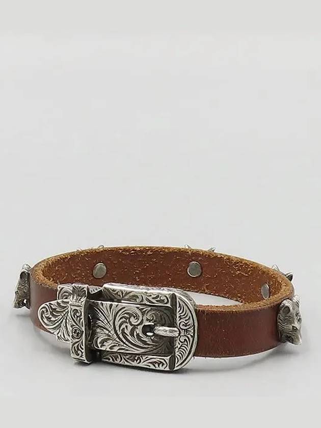 Silver Anger Forest Wolf Head Leather Bracelet No 17 - GUCCI - BALAAN 1