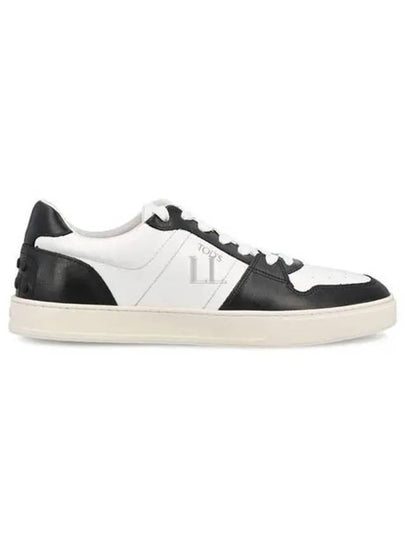 Double T Leather Low Top Sneakers Black White - TOD'S - BALAAN 2