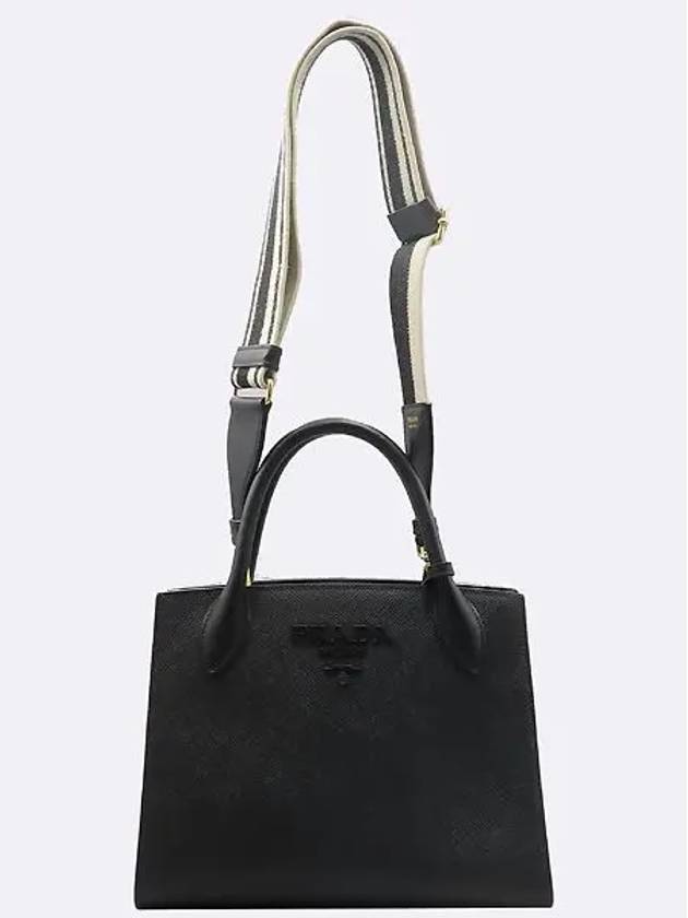 1BA156 Black Saffiano Leather Monochrome Small Tote Bag Shoulder Strap 2WAY - PRADA - BALAAN 4