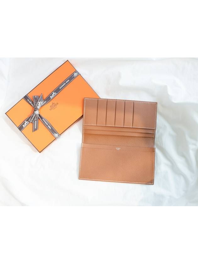 MC2 Calfskin Plain Logo Long Wallet Gold H064938CA37 - HERMES - BALAAN 3