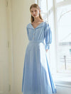 Lina LEINA deep V-neck collar flared long dress sky - AME - BALAAN 3