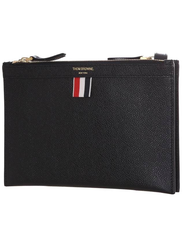 Logo 4 Bar Leather Clutch Bag Black - THOM BROWNE - BALAAN 3