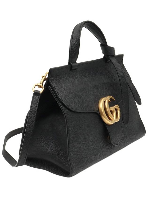 Black leather gold plated GG Marmont small top handle 2WAY - GUCCI - BALAAN 3