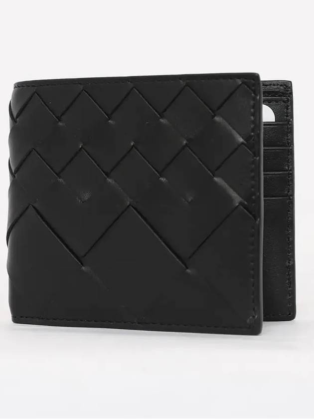 Intrecciato Leather Bi Fold Half Wallet Black - BOTTEGA VENETA - BALAAN 3