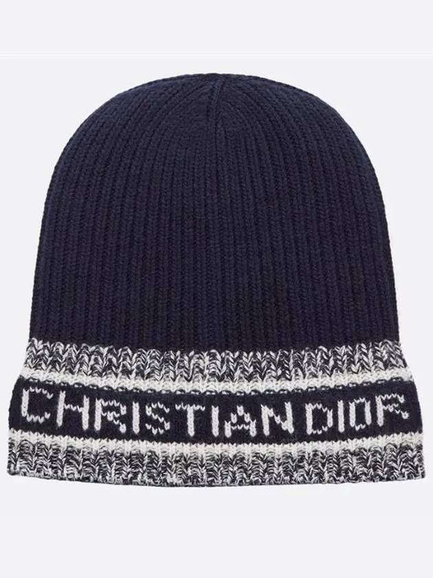 wool cashmere knit beanie navy - DIOR - BALAAN 3