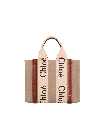 Woody Small Canvas Tote Bag White Brown Beige - CHLOE - BALAAN 2