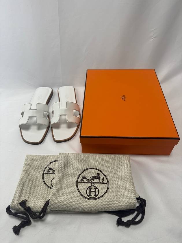 Oran Calfskin Slippers Blanc - HERMES - BALAAN 3